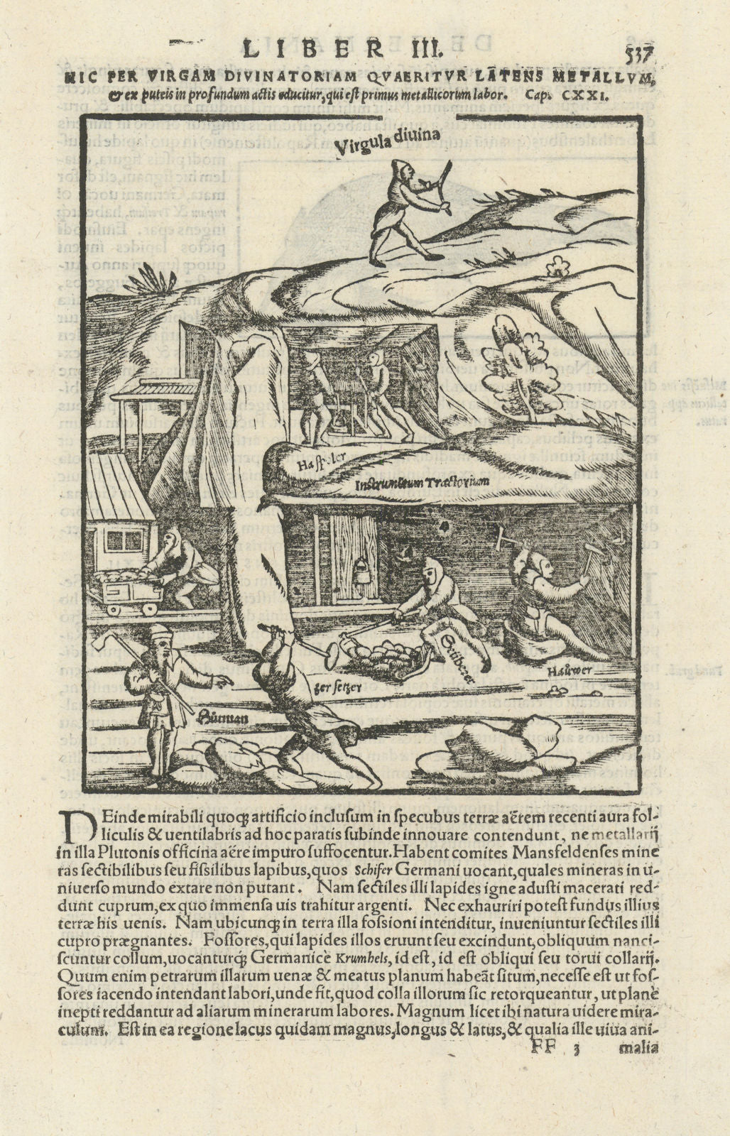 Mansfeld mining district. Divining & mining metals. Saxony-Anhalt. MÜNSTER 1572